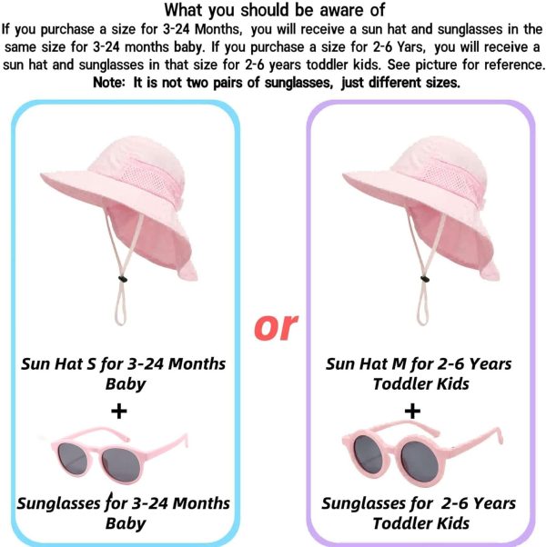 Baby Sun Hat Toddler Kids Boys Girls Wide Brim Beach Hats with Sunglasses UPF 50+ Plain Caps with Neck Flap - Image 2