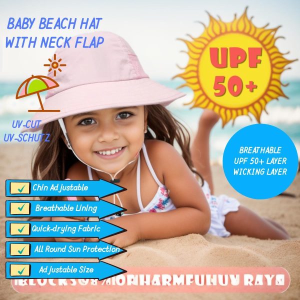 Baby Sun Hat Toddler Kids Boys Girls Wide Brim Beach Hats with Sunglasses UPF 50+ Plain Caps with Neck Flap - Image 3