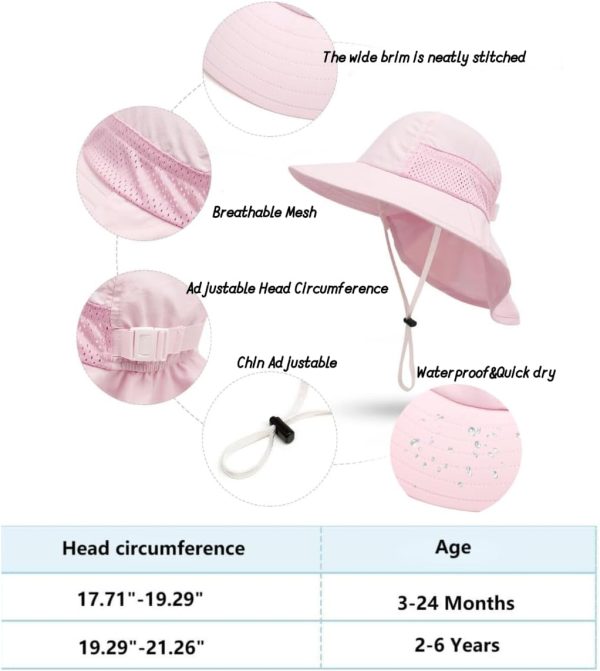 Baby Sun Hat Toddler Kids Boys Girls Wide Brim Beach Hats with Sunglasses UPF 50+ Plain Caps with Neck Flap - Image 5