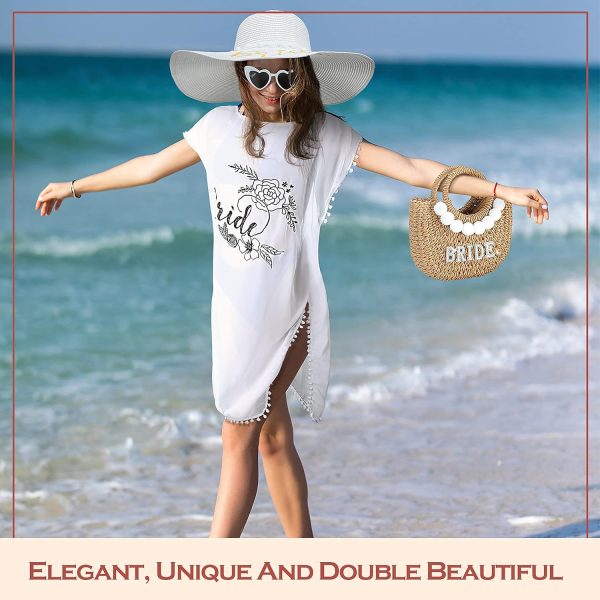 Hillban 4 Pcs Bride Gifts Set Bridal Shower Gifts Bride Sun Hat Pearl Letters Straw Bag Beach Swimsuit Sunglasses for Wedding Engagement Bachelorette Party - Image 2