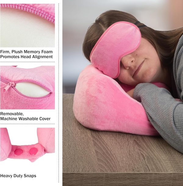 Home-Complete Travel Pillow Set - Memory Foam Pillow, Fleece Blanket, and Eye Mask - Travel Essentials for Airplanes, Trains, Cars, Buses (Pink) - Image 3