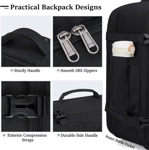 Travel Backpack for Men Women 40L Flight Approved Carry on Backpack 17 Inch Waterproof Laptop Backpack Large Luggage Daypack Business College Weekender Overnight Backpack with Shoe Bag, Black - Image 6