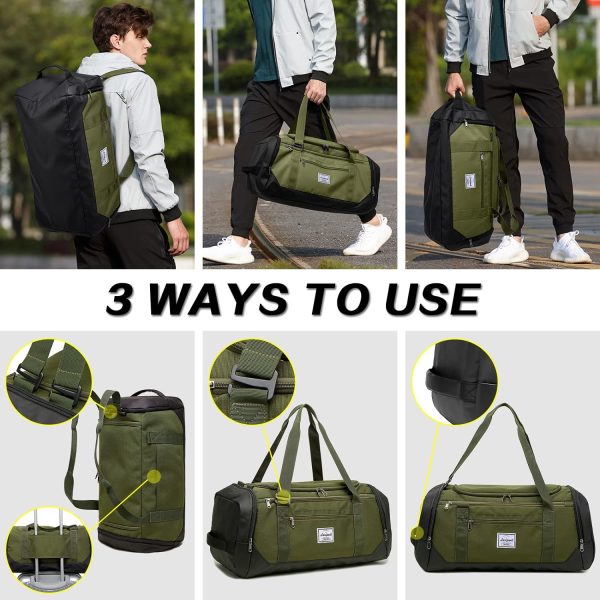 Travel Duffle Bag for men 40L Medium Sports Gym Bag with Wet Pocket & Shoes Compartment Weekender Overnight Backpack for Traveling Duffel Bag Backpack for Women, Green - Image 3