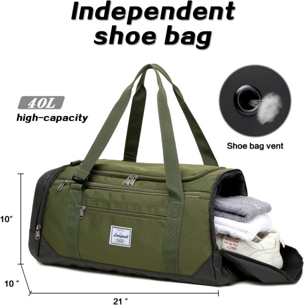 Travel Duffle Bag for men 40L Medium Sports Gym Bag with Wet Pocket & Shoes Compartment Weekender Overnight Backpack for Traveling Duffel Bag Backpack for Women, Green - Image 5