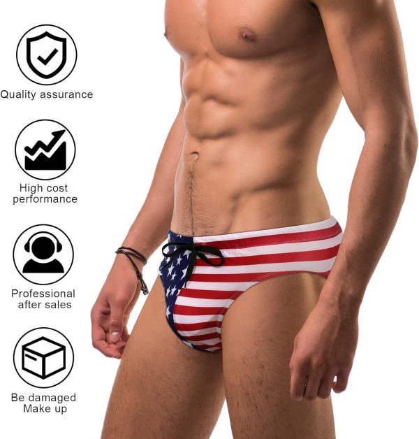 Mens Thong Swimwear USA Flag Stars Bikini Briefs Drawstring Beach Swimsuit Ball Hat American Flag Sunglasses - Image 4