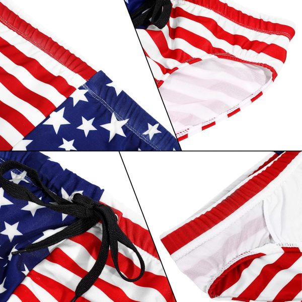 Mens Thong Swimwear USA Flag Stars Bikini Briefs Drawstring Beach Swimsuit Ball Hat American Flag Sunglasses - Image 6