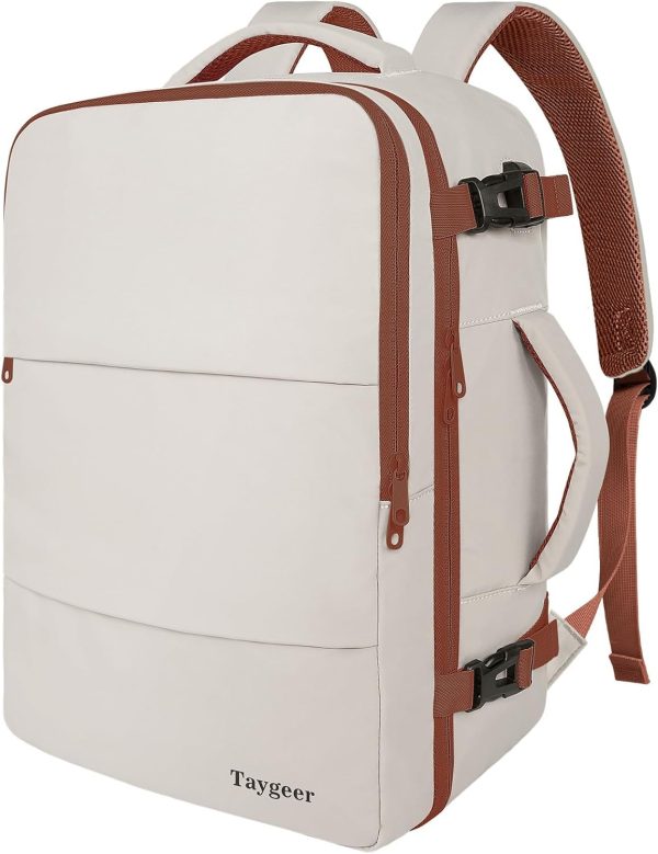 Backpack for Women, College Backpack with Laptop Compartment & Shoe Pouch, 35l Travel Laptop Backpack Carry On Luggage, Airline Approved Personal Item Bag For Weekender Gym Hiking, Khaki White - Image 9