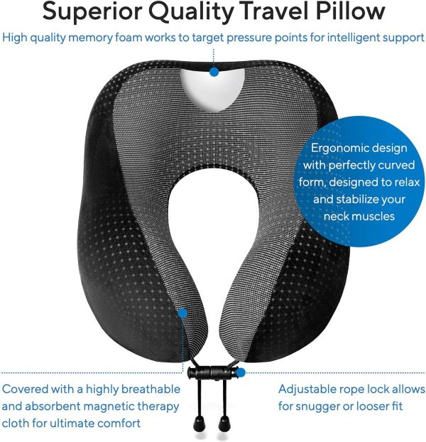 Travel Blanket Luxury Travel Set - Ergonomic Airplane Neck Pillow 100% Pure Memory Foam and Super Soft Fleece Blanket - Premium 3D Sleep Mask & Earplugs - Ultimate 4-in-1 Travel Kit Black - Image 3