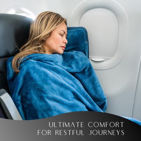 Travel Pillow and Blanket Set - 4-in-1 Ultimate Travel Kit with Memory Foam Pillow, Travel Blanket, Sleep Mask, and Earplugs-Ultimate Comfort and Coziness for Your Journeys - Blue - Image 4