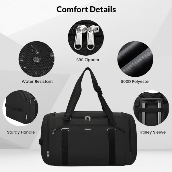 Gym Bag for Men - 45L Duffle Bag for Travel Backpack Carry On Backpack with Shoe Compartment Large Weekender Bag Overnight Bag for Sports Gym Travel - Black - Image 4