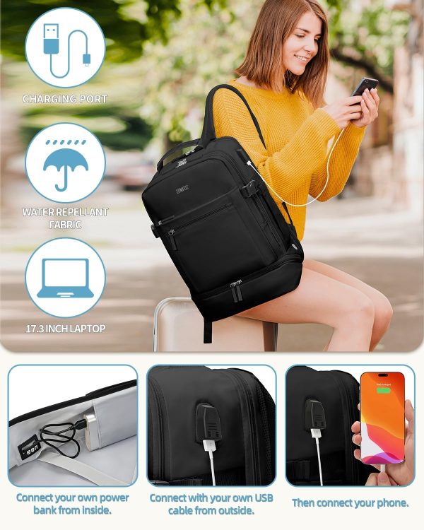 Carry on Backpack for Women with Shoes Compartment, Flight Approved Travel Backpack with USB Charging Port, TSA 17.3inch Waterproof Laptop Bag Large Casual School Daypack for Weekender - Image 6